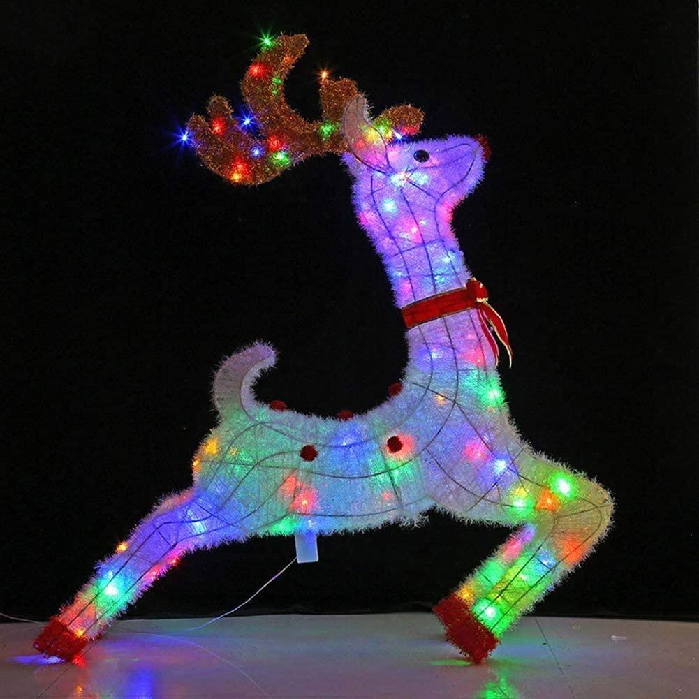 Elk Christmas Decorations 110cm Running Reindeer LED Light Warm White Light Up Plush Cotton Iron Frame Indoor Outdoor,White Light