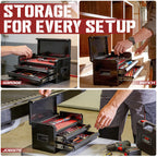 Mini Toolbox with 2 Drawers and Top Storage, Durable Tool Box Steel Construction with Ball-Bearing Slides, Multi-Purpose Portable Tool Boxes Case Organizer for Garage, Black