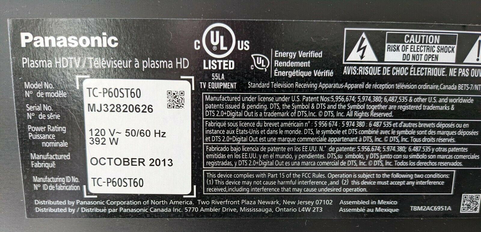 panasonic tc p60st60  60 inch plasma tv