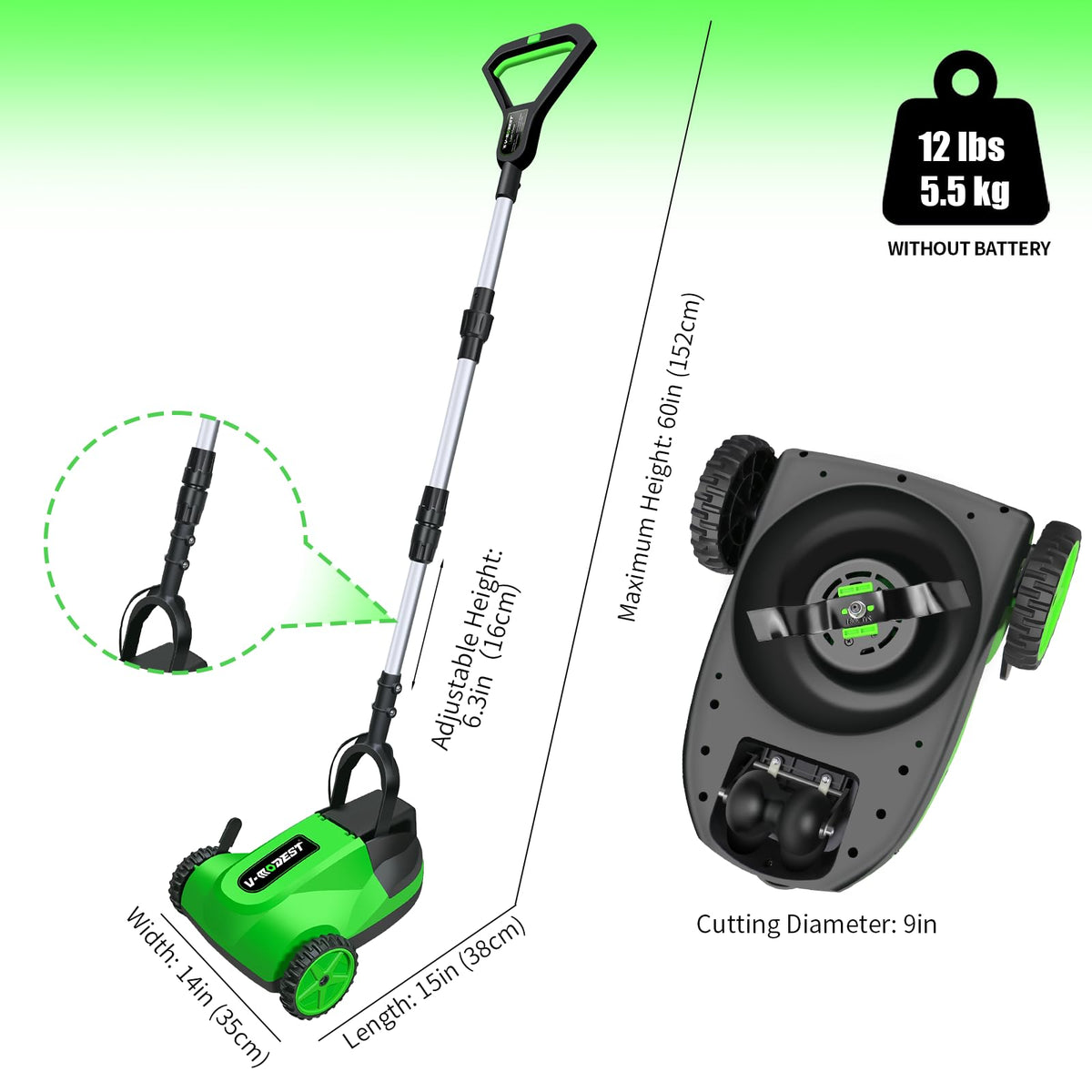 Cordless Lawn Mower, Electric Small Lawn Mower with 2 x 21V 4.0Ah Battery, Lightweight Mini Lawn Mower with Brushless Motor, 3 Cutting Heights, Garden Yard Lawn Care