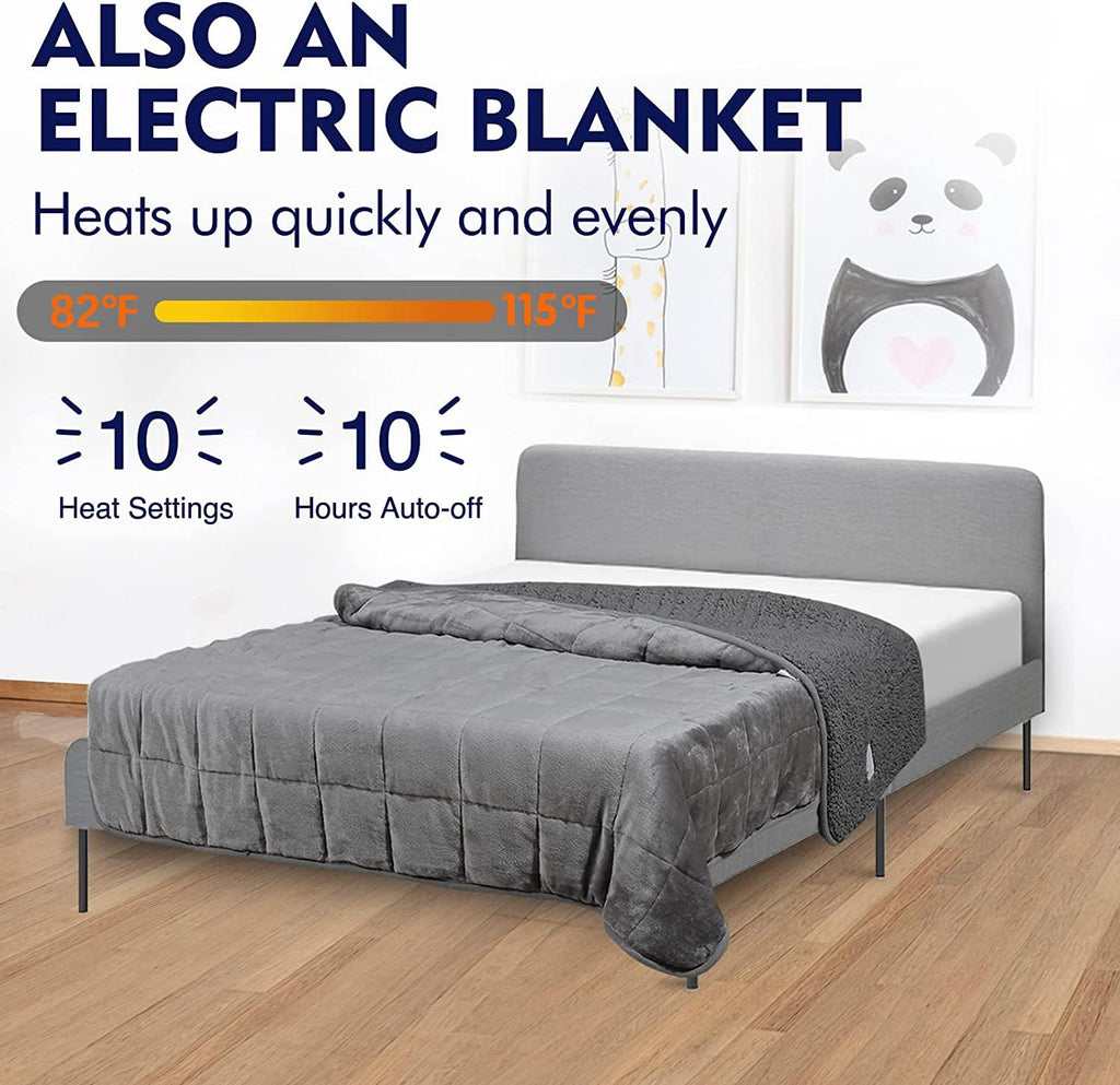 Weighted Electric Heated Blanket ( 15 lbs, 48"x72", Twin Size ), Heavy Heated Throw with Premium Glass Beads, Cozy Soft Flannel, 10 Heating Settings, Gray