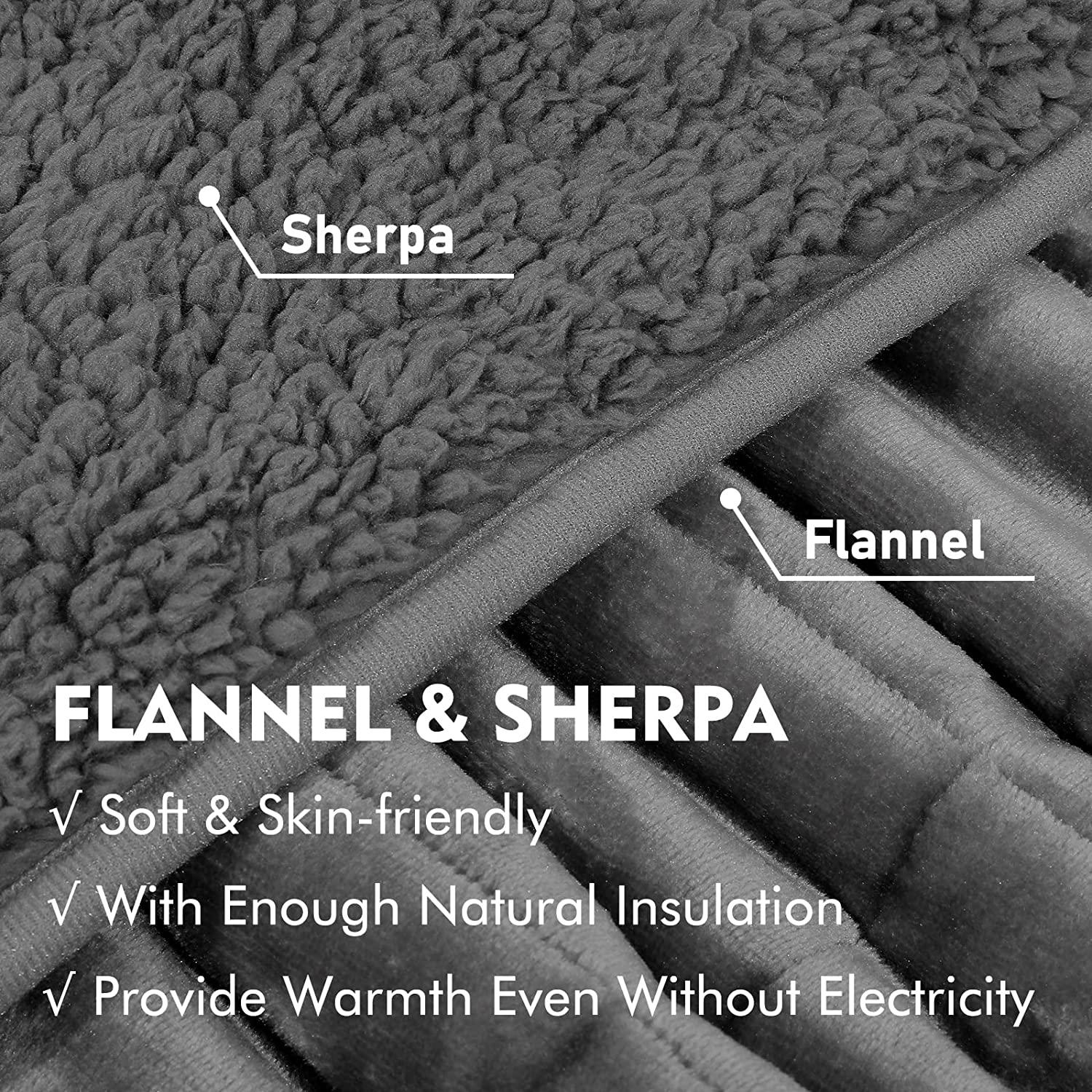 Weighted Electric Heated Blanket ( 15 lbs, 48"x72", Twin Size ), Heavy Heated Throw with Premium Glass Beads, Cozy Soft Flannel, 10 Heating Settings, Gray