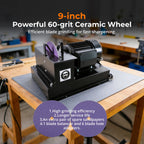 Lawn Mower Blade Sharpener, 1HP 750W Bench Grinder with 9-Inch Ceramic Wheel, 30°/40° Angle Brackets, for High/Low Lift, Gator &amp; Flat Blades, with Extra Replacement Sandpapers