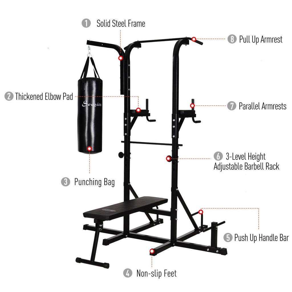Aibecy 86" Multi Function Full Body Power Tower Home Gym with Punching Bag