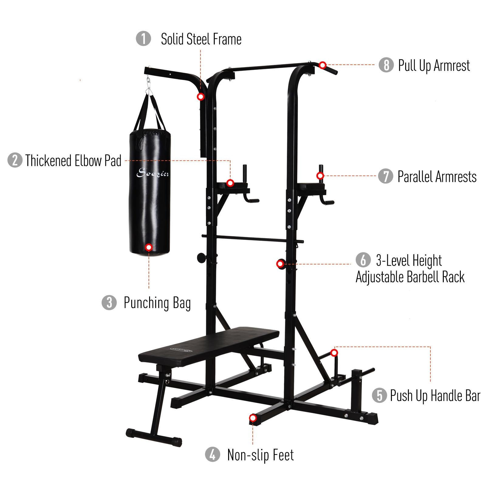 Aibecy 86" Multi Function Full Body Power Tower Home Gym with Punching Bag