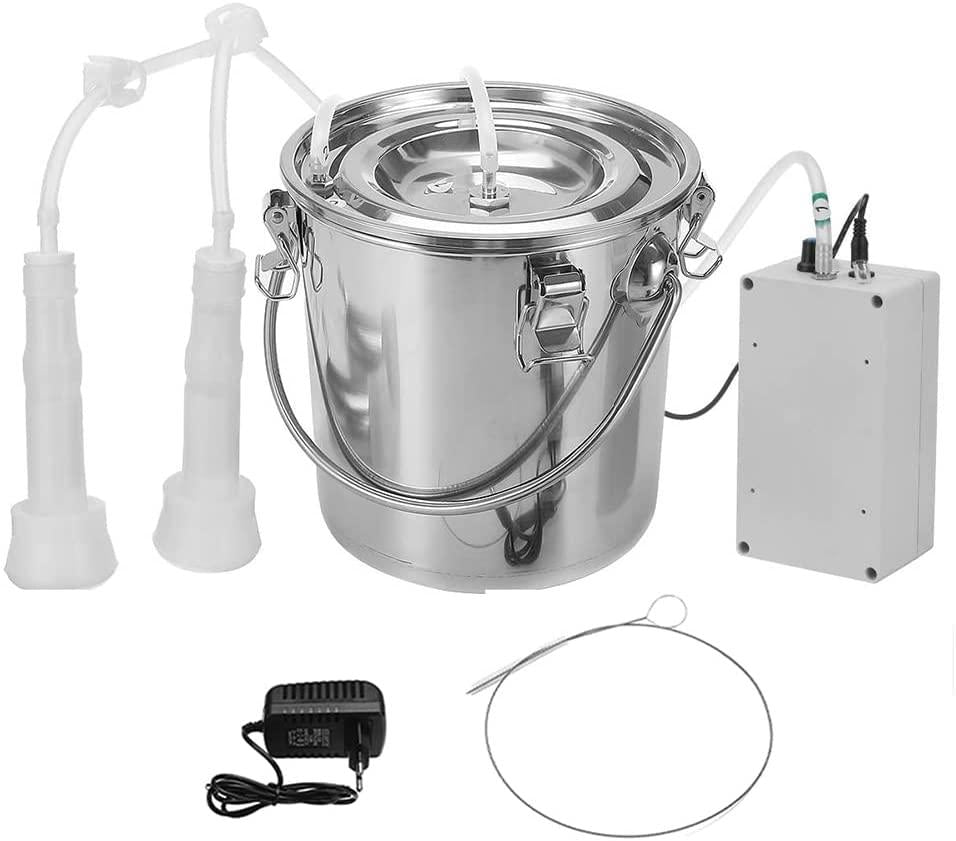 wangle portable cow milking machine, 7l/3l pulsation vacuum pump milker for farms, electric livestock milking equipment kit w/smart auto-stop milking,3l