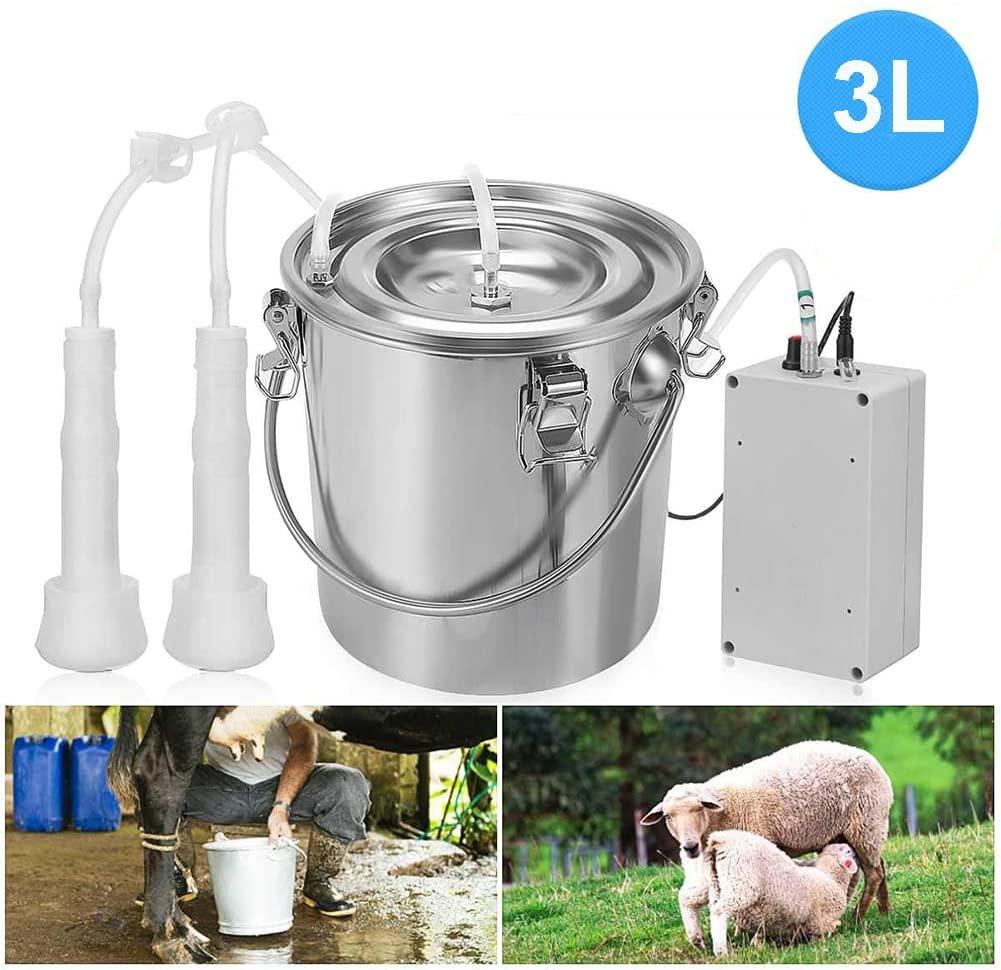 wangle portable cow milking machine, 7l/3l pulsation vacuum pump milker for farms, electric livestock milking equipment kit w/smart auto-stop milking,3l