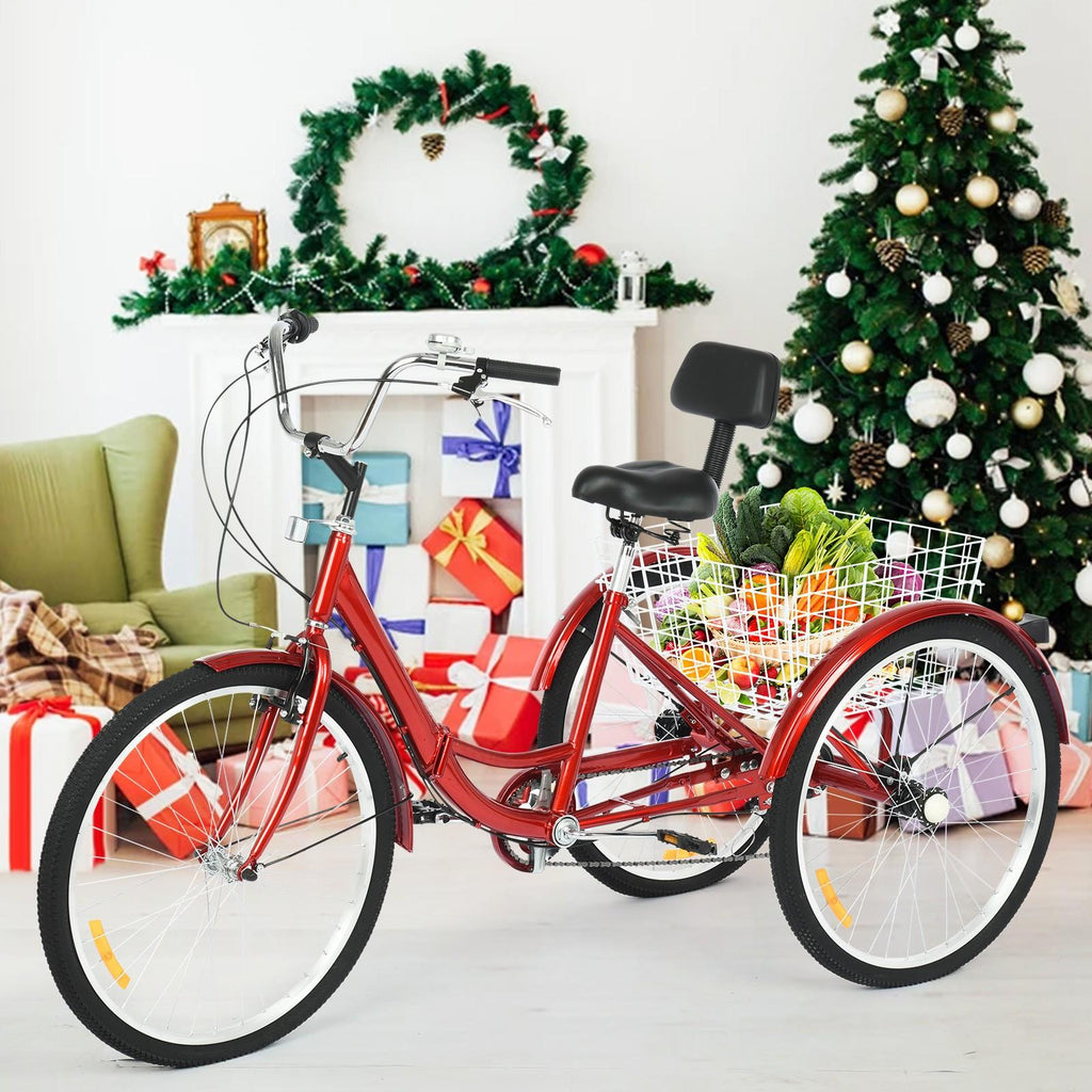 Hotwon Adult Foldable Tricycle Cruiser Bike 26-in Wheels 7 Speed With Cargo Basket