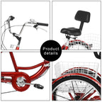 Hotwon Adult Foldable Tricycle Cruiser Bike 26-in Wheels 7 Speed With Cargo Basket