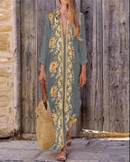 Cime style V-neck flower print holiday maxi dress