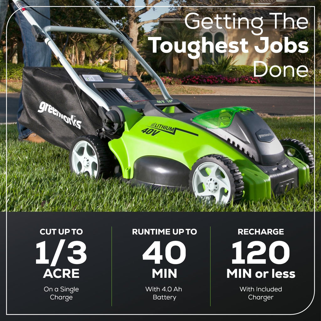 40V 16" (Push) Cordless Lawn Mower, 4.0Ah Battery (1/3 Acre, Push Button Start, Compatible with 75+ Tools)
