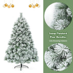 Costway 6 ft Premium Hinged Artificial Christmas Tree Snowy Pine Needles with 586 Branches