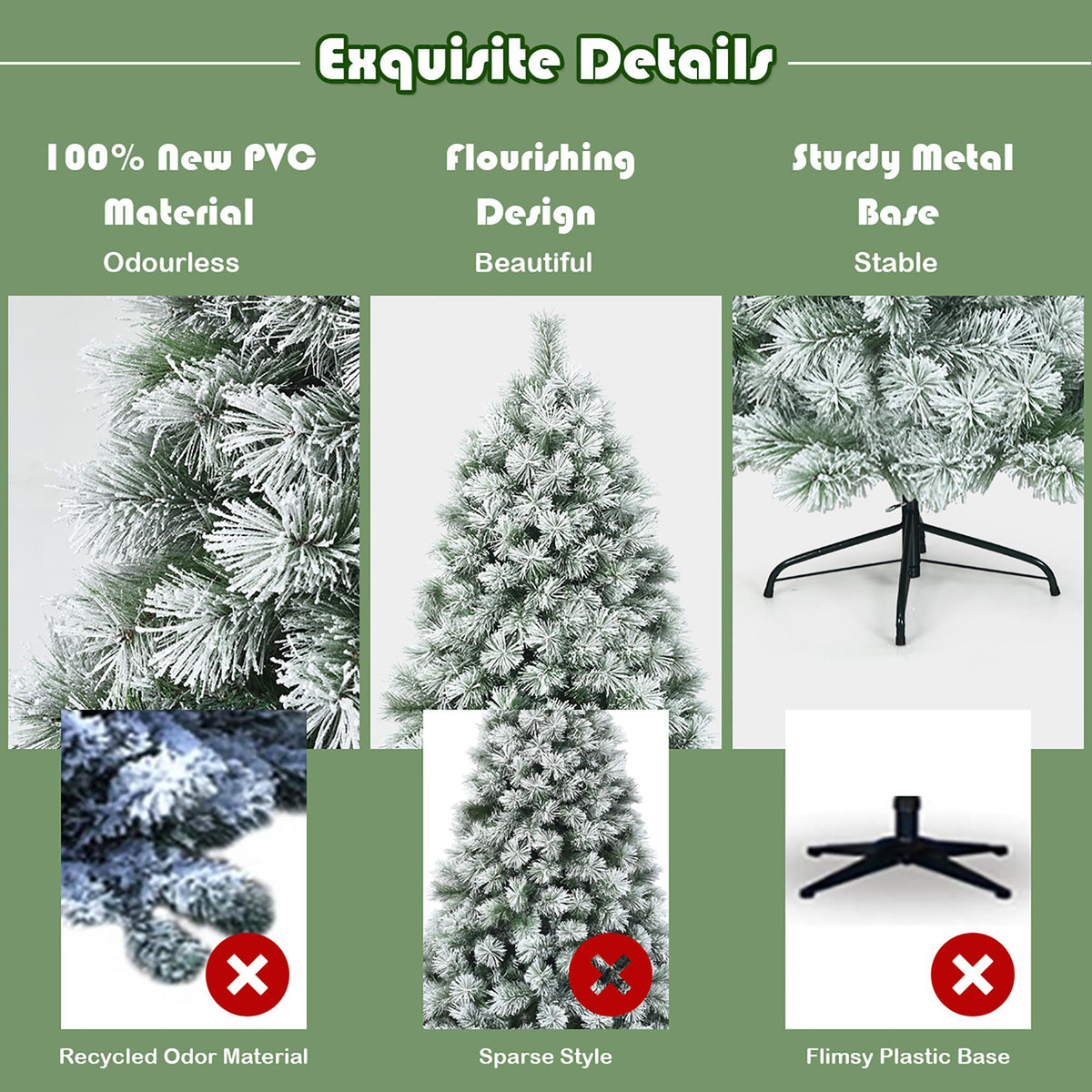 Costway 6 ft Premium Hinged Artificial Christmas Tree Snowy Pine Needles with 586 Branches