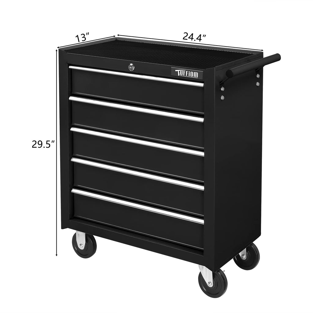 5-Drawer Rolling Tool Chest w/Drawers & Lock, Tool StoraCabinet with Lockable Wheels, Top Cushion & Drawer Liners, Tool Organizer Box for Garage, Warehouse & Repair Sho