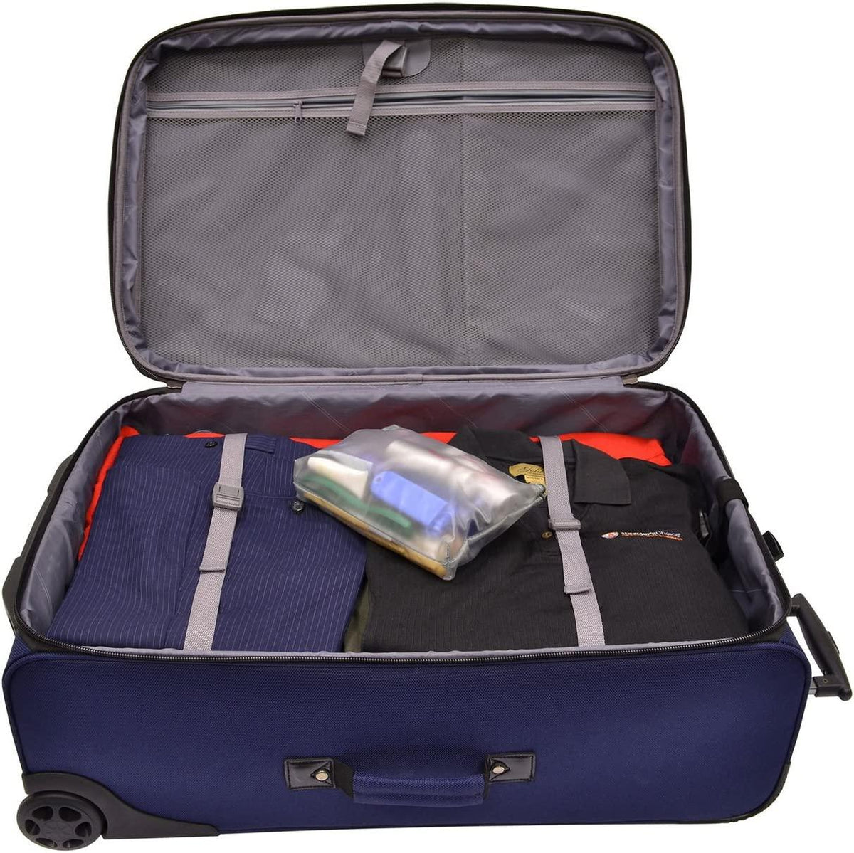 Conventional II Softside Expandable Rugged Rolling Upright Suitcase, Lightweight Travel Luggage, Navy, Checked-Large 30-Inch