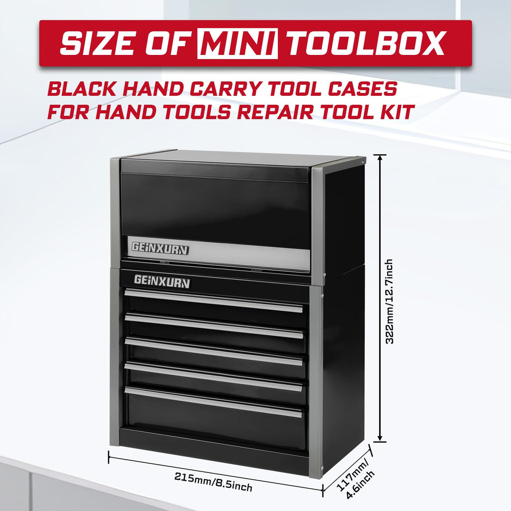 8-Drawer Rolling Black Tool Box, Heavy Duty Micro Roll Cab Steel Stackable Tool Chest with Lockable Drawers, 2-in-1 Lar& Compact Combo Set (3-Drawer + 5-Drawer) for Garage, Workshop