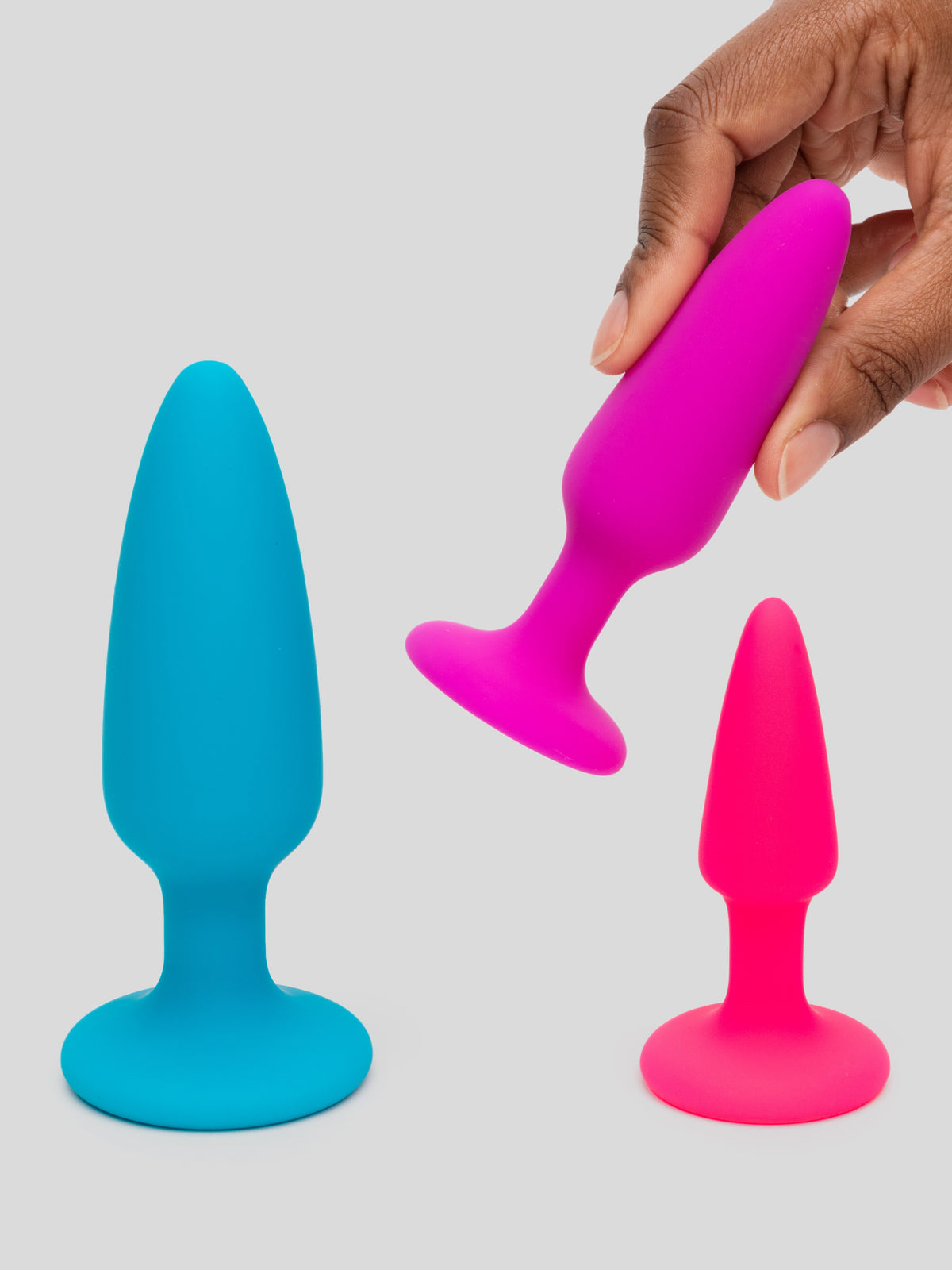 Rainbow Tapered Silicone Butt Plug Set (3-Piece), Blue