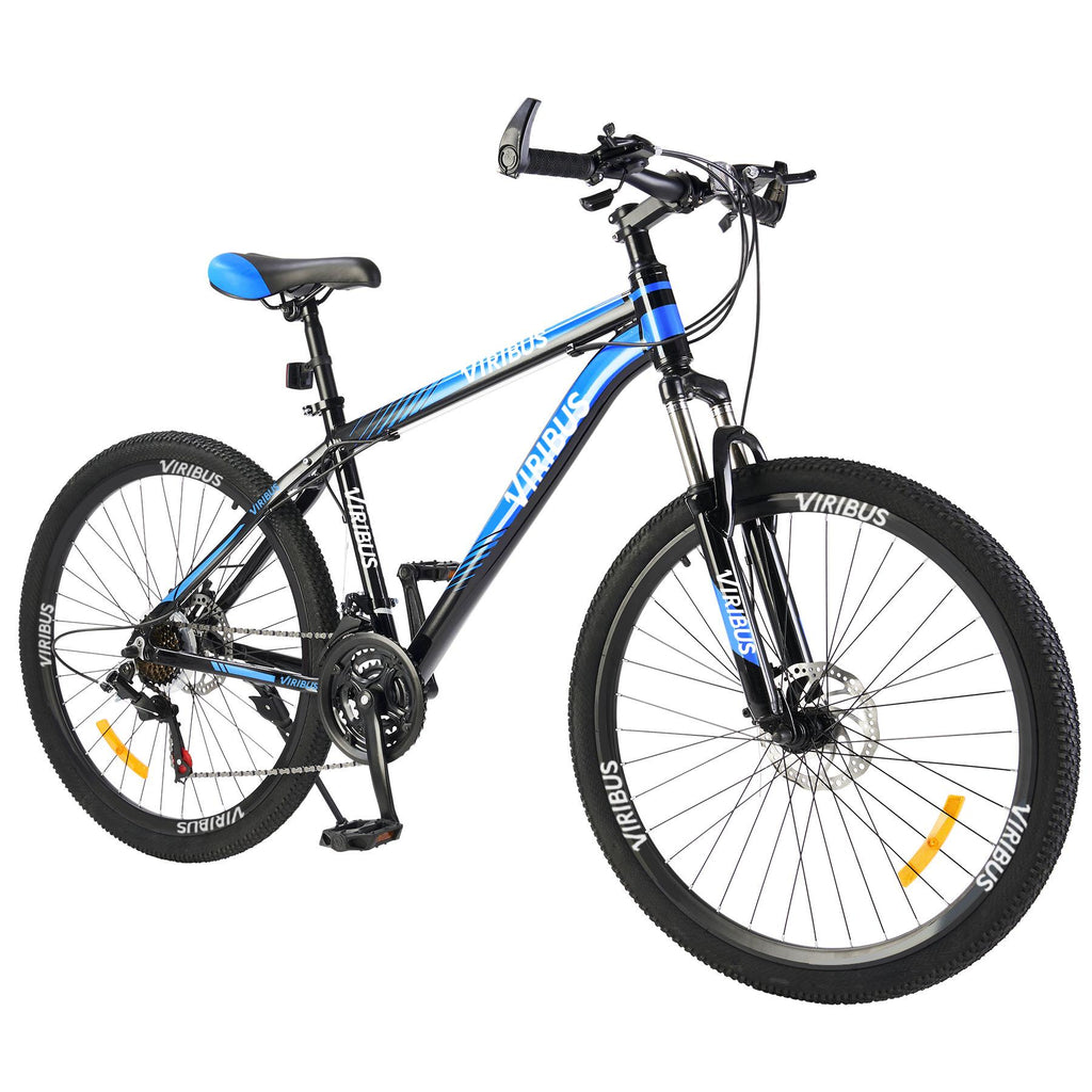 Blue 26 Inch Wheels 21 Speeds Men's Mountain Bike Hardtail , Lightweight Aluminum Frame MTB Bicycle with Dual Disc Brakes, Adult Bike for Men with 100mm Travel Front Suspension Fork