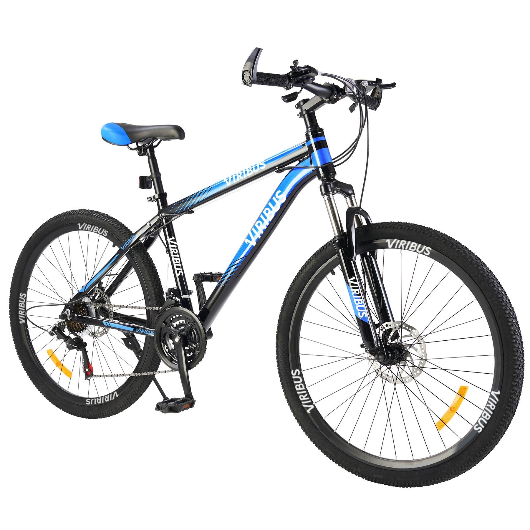 Blue 26 Inch Wheels 21 Speeds Men's Mountain Bike Hardtail , Lightweight Aluminum Frame MTB Bicycle with Dual Disc Brakes, Adult Bike for Men with 100mm Travel Front Suspension Fork