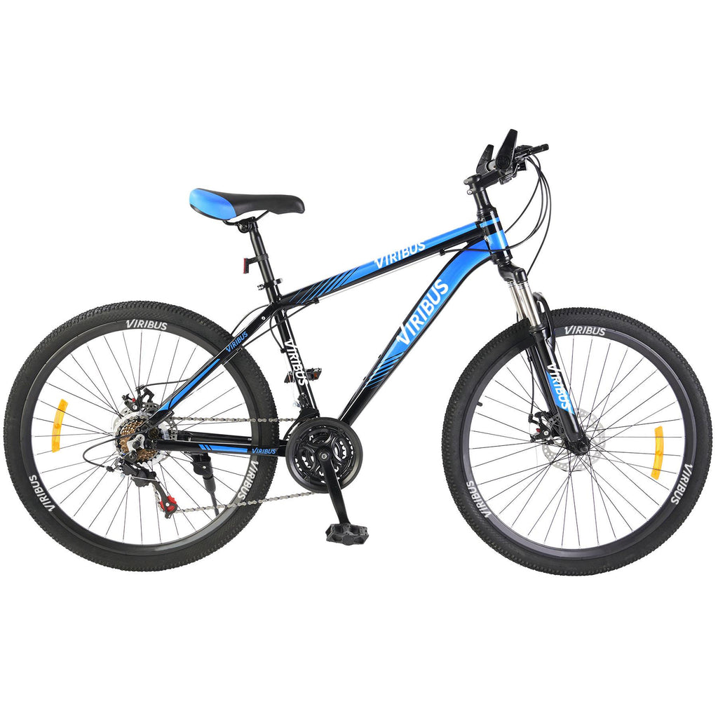 Blue 26 Inch Wheels 21 Speeds Men's Mountain Bike Hardtail , Lightweight Aluminum Frame MTB Bicycle with Dual Disc Brakes, Adult Bike for Men with 100mm Travel Front Suspension Fork