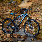 Blue 26 Inch Wheels 21 Speeds Men's Mountain Bike Hardtail , Lightweight Aluminum Frame MTB Bicycle with Dual Disc Brakes, Adult Bike for Men with 100mm Travel Front Suspension Fork