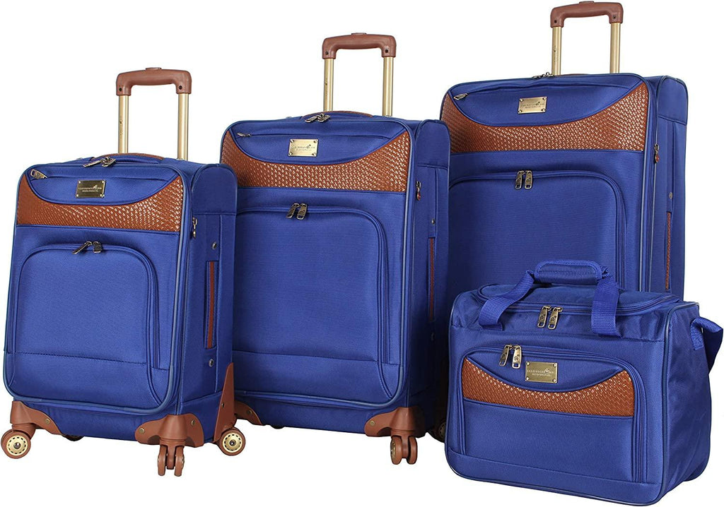 Castaway er Luggage - 4 Piece Softside Expandable Lightweight Spinner Suitcases- Travel Set includes Tote Bag, 20-Inch Carry on, 24 Inch and 28-Inch Suitcases (Royal Blue)