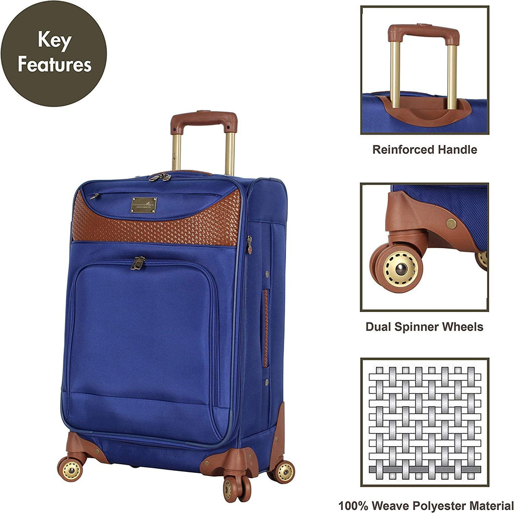 Castaway er Luggage - 4 Piece Softside Expandable Lightweight Spinner Suitcases- Travel Set includes Tote Bag, 20-Inch Carry on, 24 Inch and 28-Inch Suitcases (Royal Blue)
