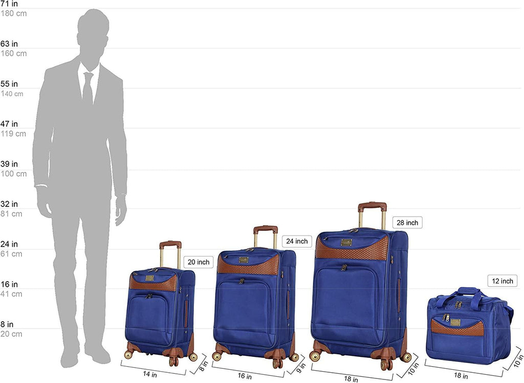 Castaway er Luggage - 4 Piece Softside Expandable Lightweight Spinner Suitcases- Travel Set includes Tote Bag, 20-Inch Carry on, 24 Inch and 28-Inch Suitcases (Royal Blue)