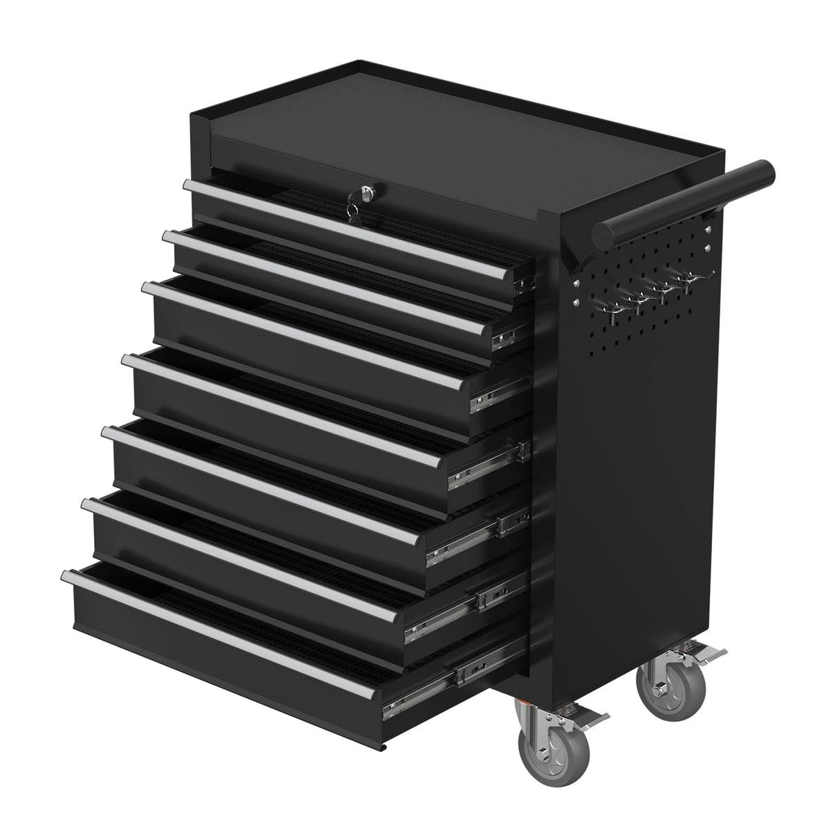7-Drawer Rolling Tool Chest with Wheels, Metal Tool StoraCabinet with Lock&Keys and Swivel, Toolbox with Drawers, Tool Box for Warehouse,Garage, Repair Shop, Workshop (Black, 7-Drawer)