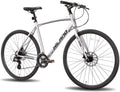 Hiland Road Hybrid Bike Urban City Commuter Bicycle with Disc Brake for Men Comfortable Bicycle 700C Wheels 24 speeds Bikes Silver 57cm