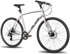 Hiland Road Hybrid Bike Urban City Commuter Bicycle with Disc Brake for Men Comfortable Bicycle 700C Wheels 24 speeds Bikes Silver 57cm