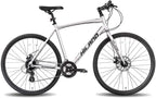 Hiland Road Hybrid Bike Urban City Commuter Bicycle with Disc Brake for Men Comfortable Bicycle 700C Wheels 24 speeds Bikes Silver 57cm