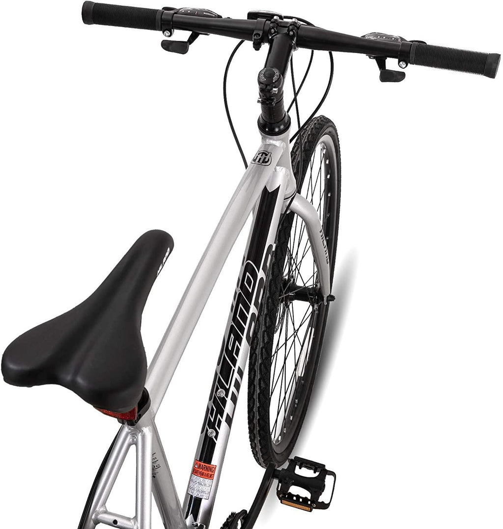 Hiland Road Hybrid Bike Urban City Commuter Bicycle with Disc Brake for Men Comfortable Bicycle 700C Wheels 24 speeds Bikes Silver 57cm
