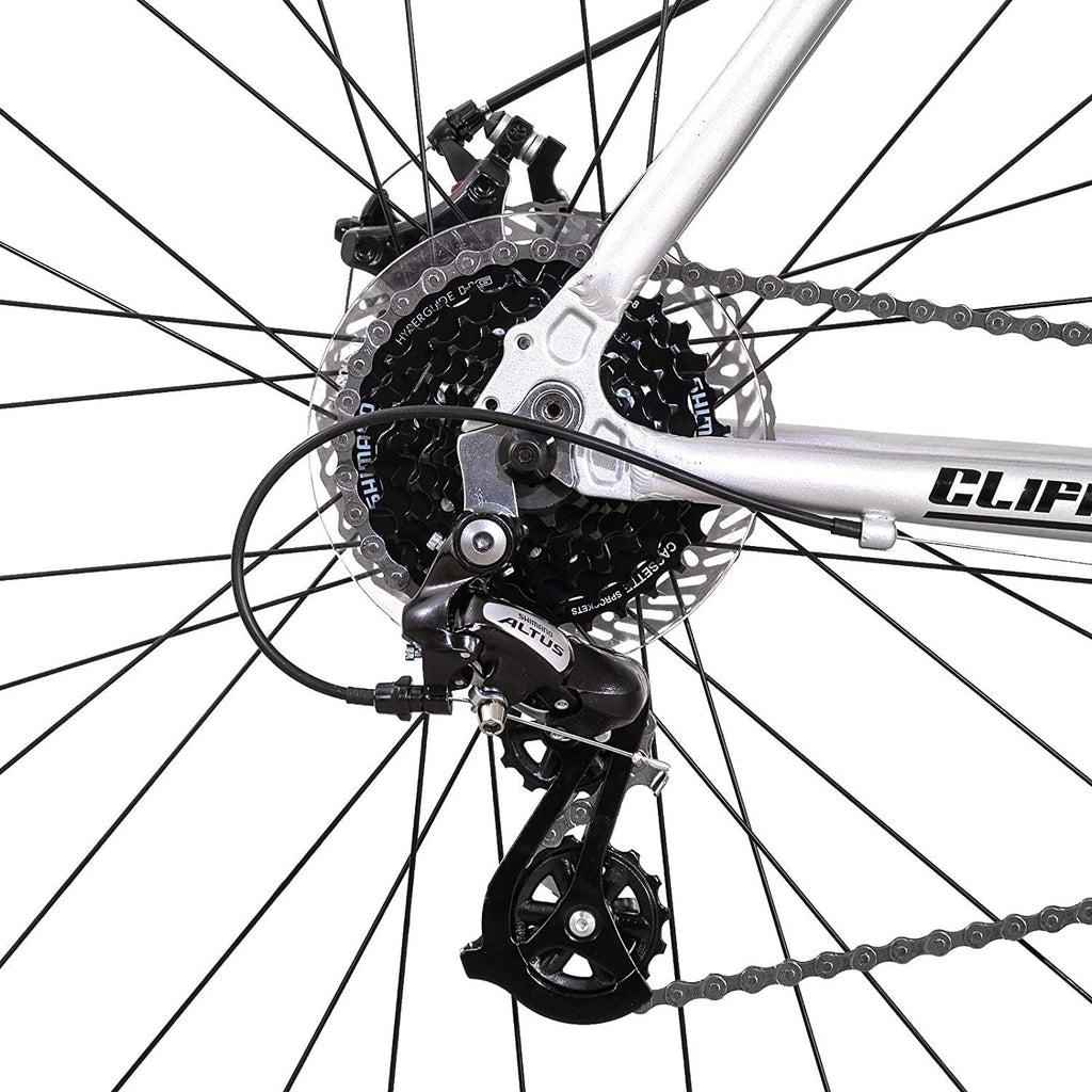 Hiland Road Hybrid Bike Urban City Commuter Bicycle with Disc Brake for Men Comfortable Bicycle 700C Wheels 24 speeds Bikes Silver 57cm