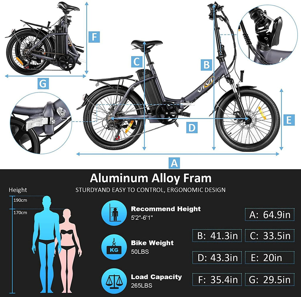Vivi Z3 Folding Electric Bike for Adults, 350W Motor Ebike, 20inch Adults Electric Bicycle for Commuting, with Removable 36V 10.4Ah Lithium-Ion Battery