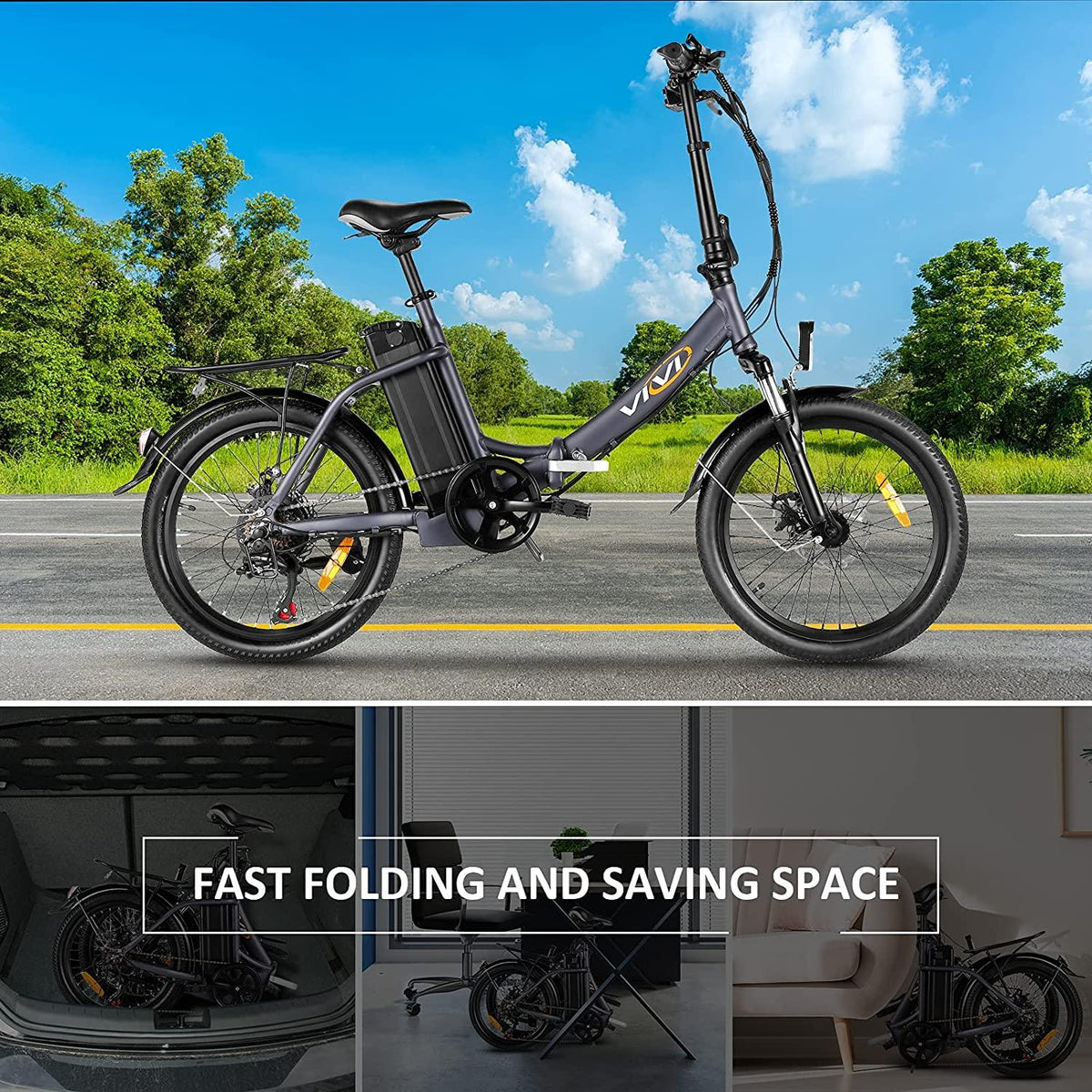 Vivi Z3 Folding Electric Bike for Adults, 350W Motor Ebike, 20inch Adults Electric Bicycle for Commuting, with Removable 36V 10.4Ah Lithium-Ion Battery