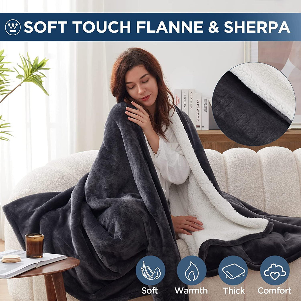 Electric Blanket Heated Blanket | 10 Heating Levels  1 to 12 Hours Heating Time Settings | Flannel to Sherpa Reversible 84x90 Queen Size | Machine Washable, Charcoal