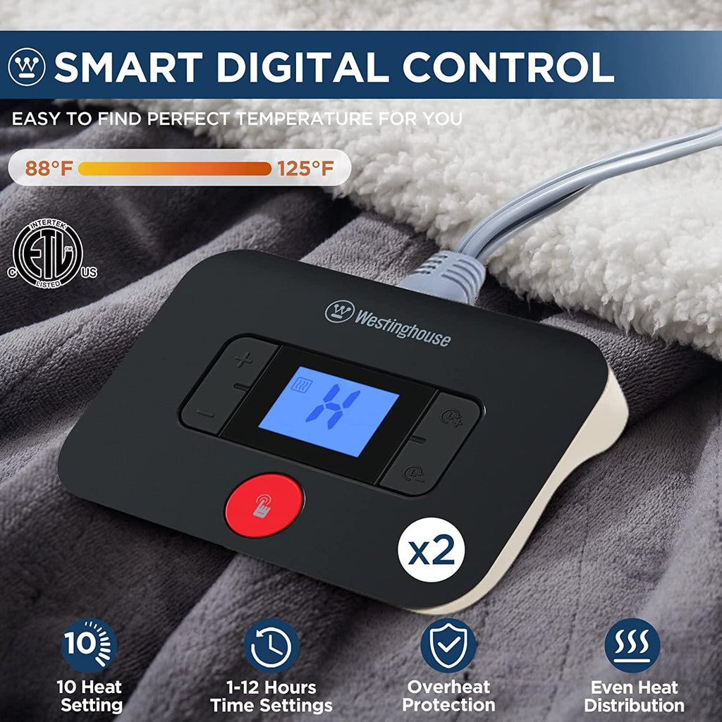 Electric Blanket Heated Blanket | 10 Heating Levels  1 to 12 Hours Heating Time Settings | Flannel to Sherpa Reversible 84x90 Queen Size | Machine Washable, Charcoal