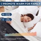 Electric Blanket Heated Blanket | 10 Heating Levels  1 to 12 Hours Heating Time Settings | Flannel to Sherpa Reversible 84x90 Queen Size | Machine Washable, Charcoal