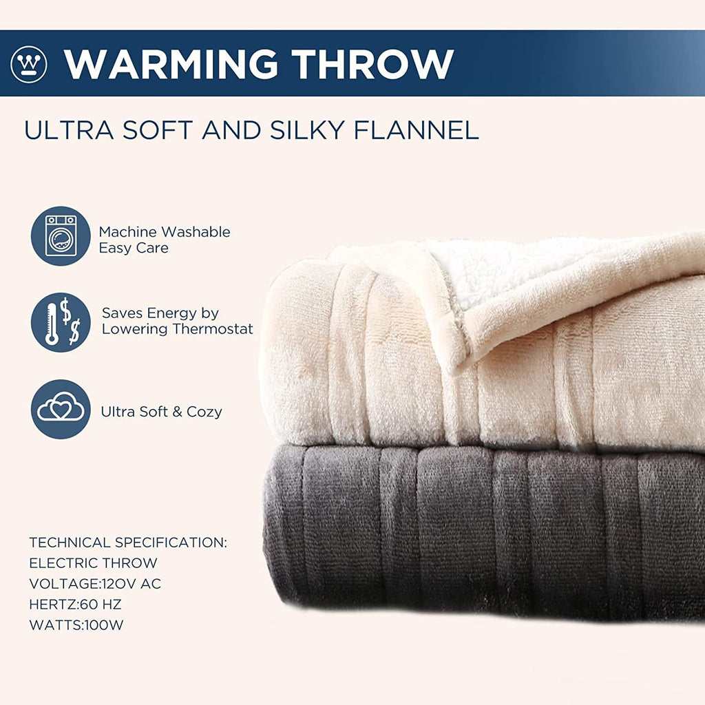 Electric Blanket Heated Blanket | 10 Heating Levels  1 to 12 Hours Heating Time Settings | Flannel to Sherpa Reversible 84x90 Queen Size | Machine Washable, Charcoal