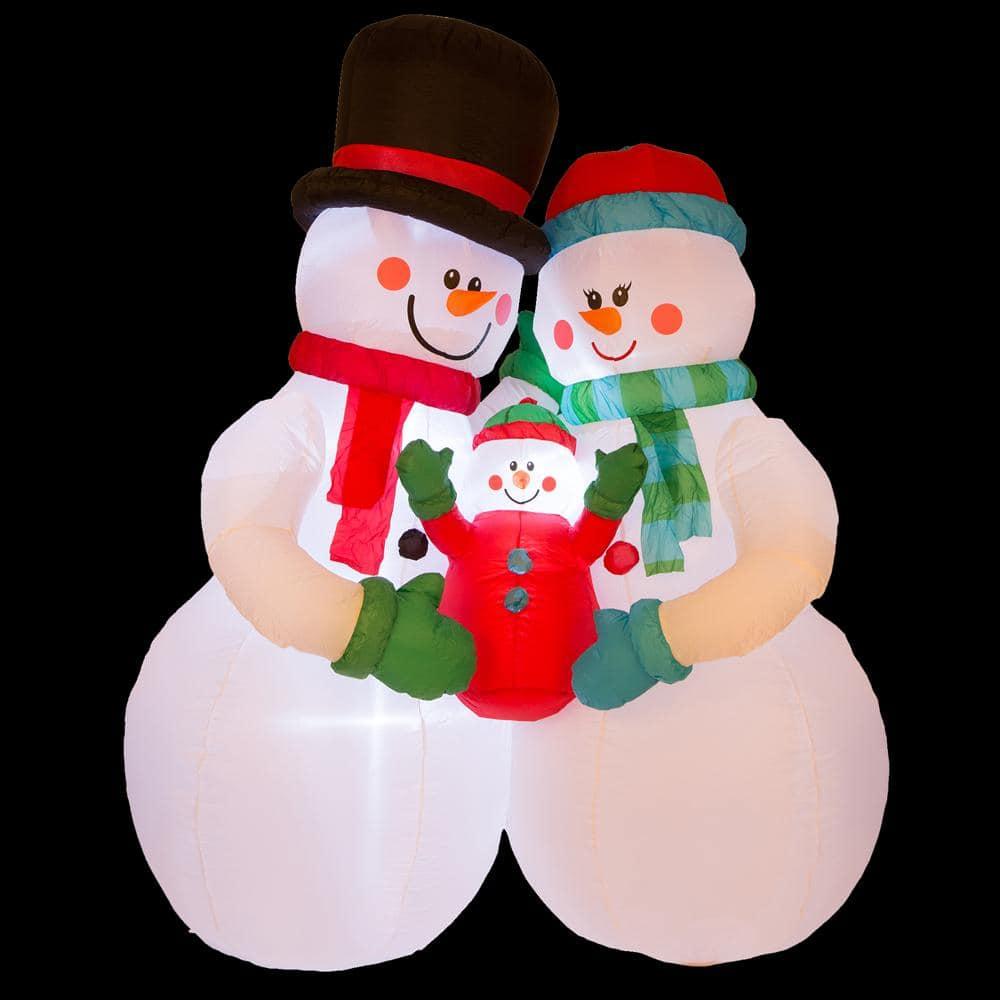 8 ft. H Lighted Inflatable Snowman Family Decor