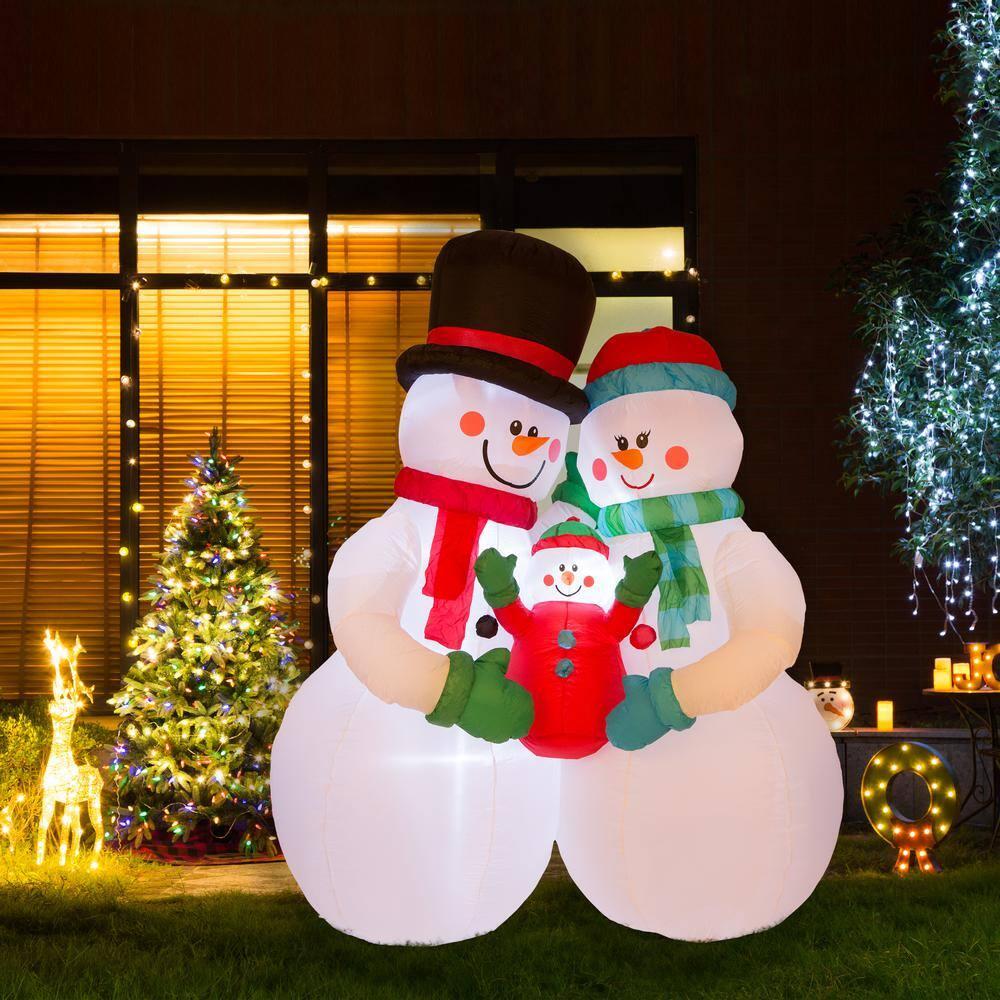 8 ft. H Lighted Inflatable Snowman Family Decor