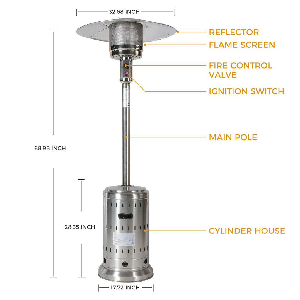 KUNEREN Stainless Steel Propane Patio Heater for dinner party , family gathering , garden , backyard , restaurant , coffee shop , schools
