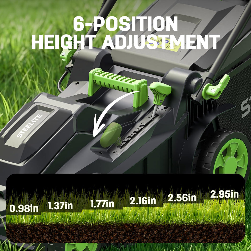 40V 17 Inch Brushless Electric Lawn Mower, Adjustable Cutting Heights Cordless Lawn Mower, 2-in-1 Bagging Mulching Lawn Care Tool, Powered by 2 Rechargeable 4.0Ah Batteries with Charger,Green