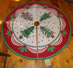 "NEW" Lar~Needlepoint~Wool ~CHRISTMAS TREE SKIRT~Trees.Holly~Red/Green/Cream
