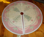 "NEW" Lar~Needlepoint~Wool ~CHRISTMAS TREE SKIRT~Trees.Holly~Red/Green/Cream