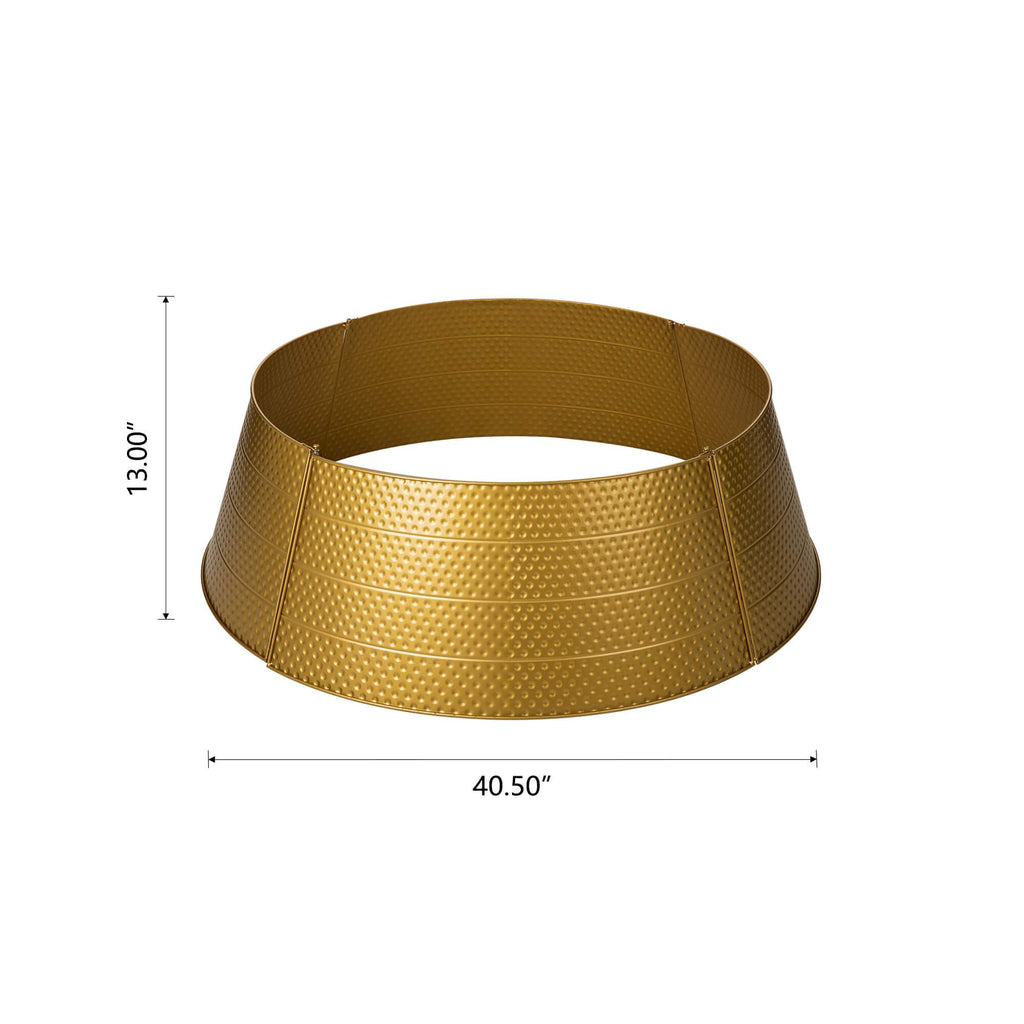 Glitzhome Christmas Gold Hammered Metal Tree Collar (40.5-Inch Diameter Base) for 11-12ft High Trees