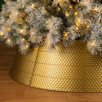 Glitzhome Christmas Gold Hammered Metal Tree Collar (40.5-Inch Diameter Base) for 11-12ft High Trees