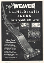Antique  Weaver Lo-Hi-Draulic WA-72 Floor Jack 2 Ton 1930s Hot Rat Rod