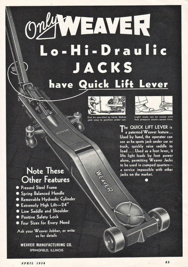 Antique  Weaver Lo-Hi-Draulic WA-72 Floor Jack 2 Ton 1930s Hot Rat Rod